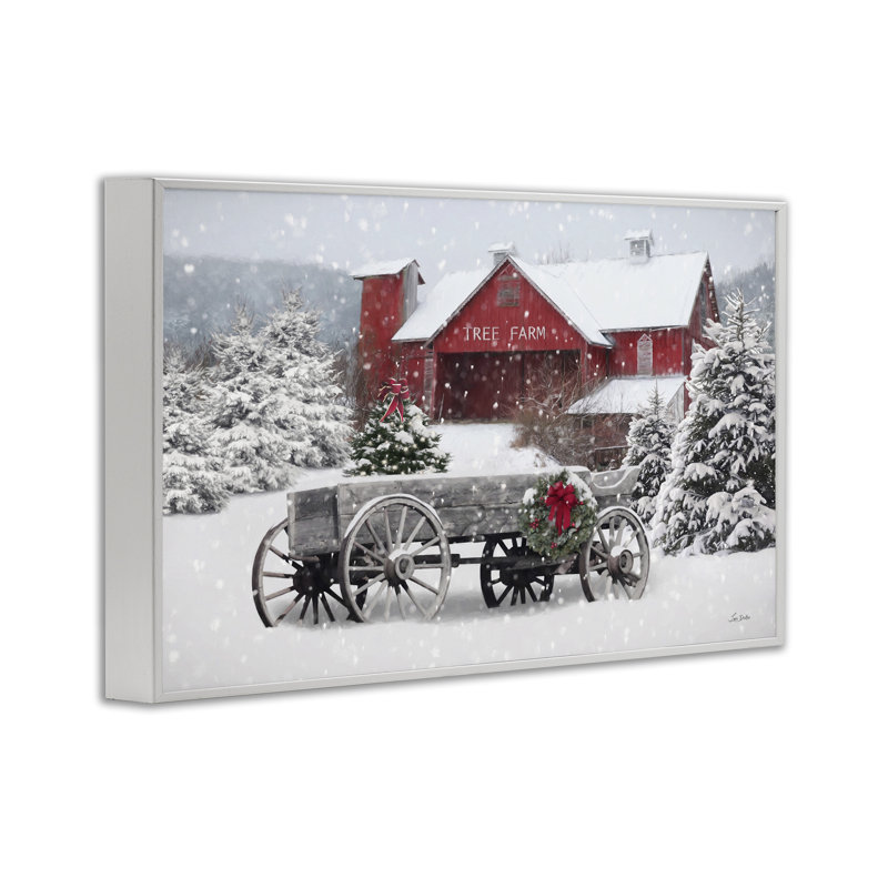 Winter Wagon & Barn, art de la giclée encadrée par Lori Deiter, Estampe numérique encadrée blanc bord de mer