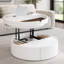 Table basse ronde blanche à 1 tiroir avec plateau en marbre et placage de grain de bois 29,5 po