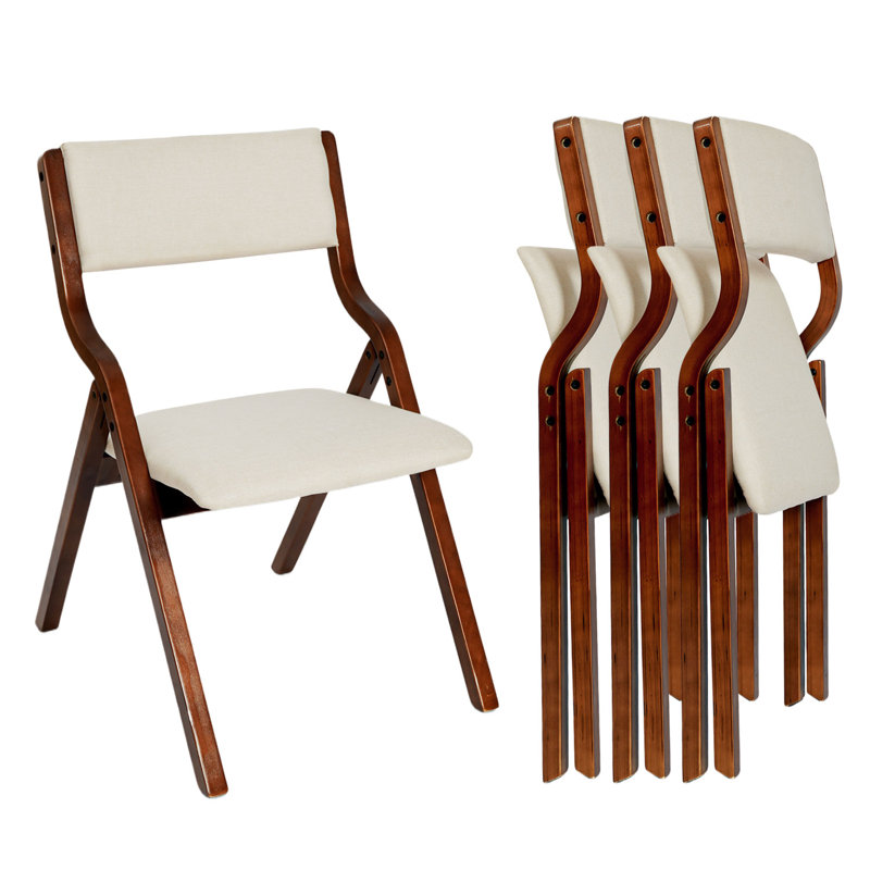 Red Barrel Studio®, ensemble de 4 chaises pliantes rembourrées avec structure, empilables et assemblées, noyer + beige