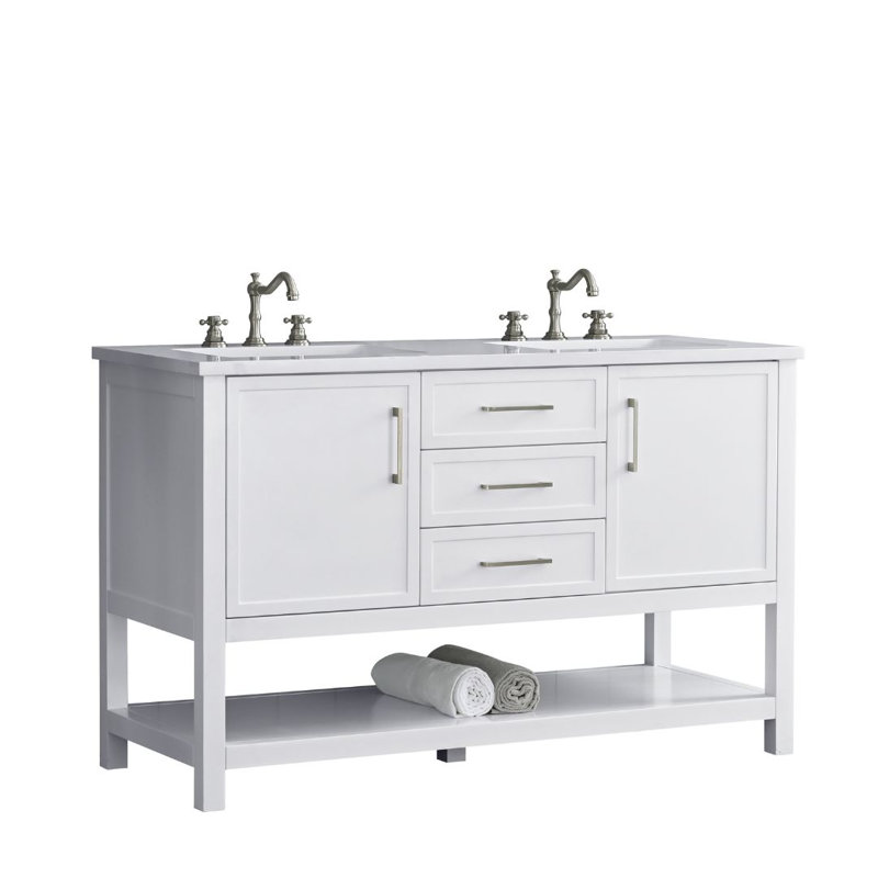 Ensemble de meuble-lavabo double 54 po Vicini, Blanc / nickel brossé