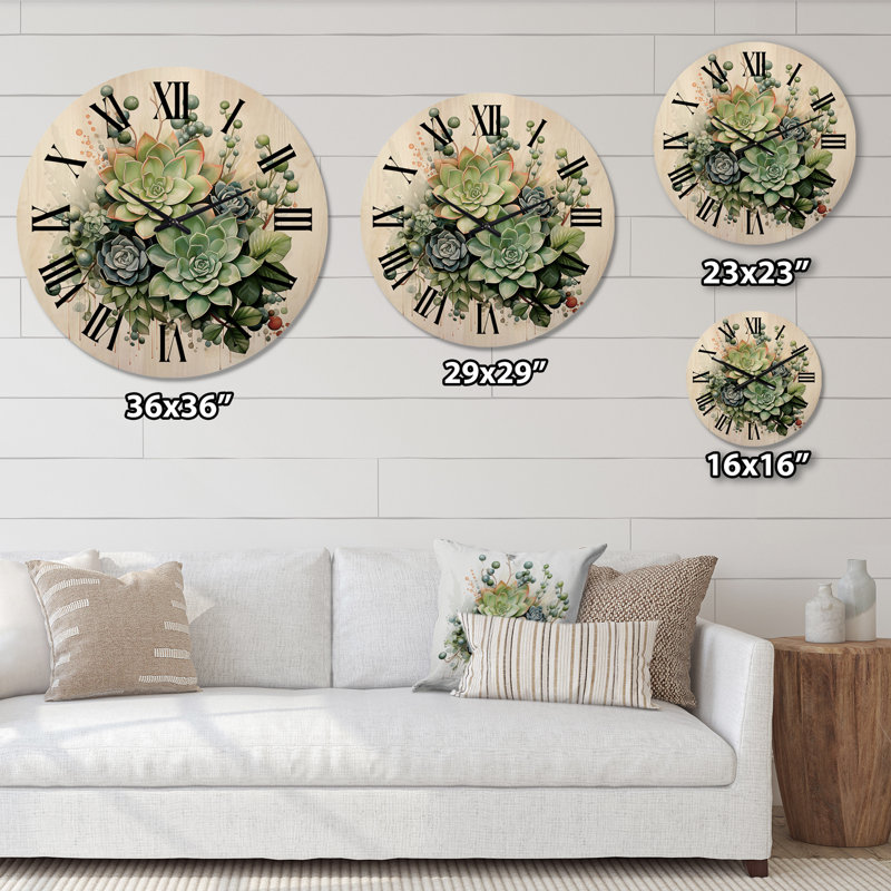 Horloge murale surdimensionnée verte Green Succulents, Grand