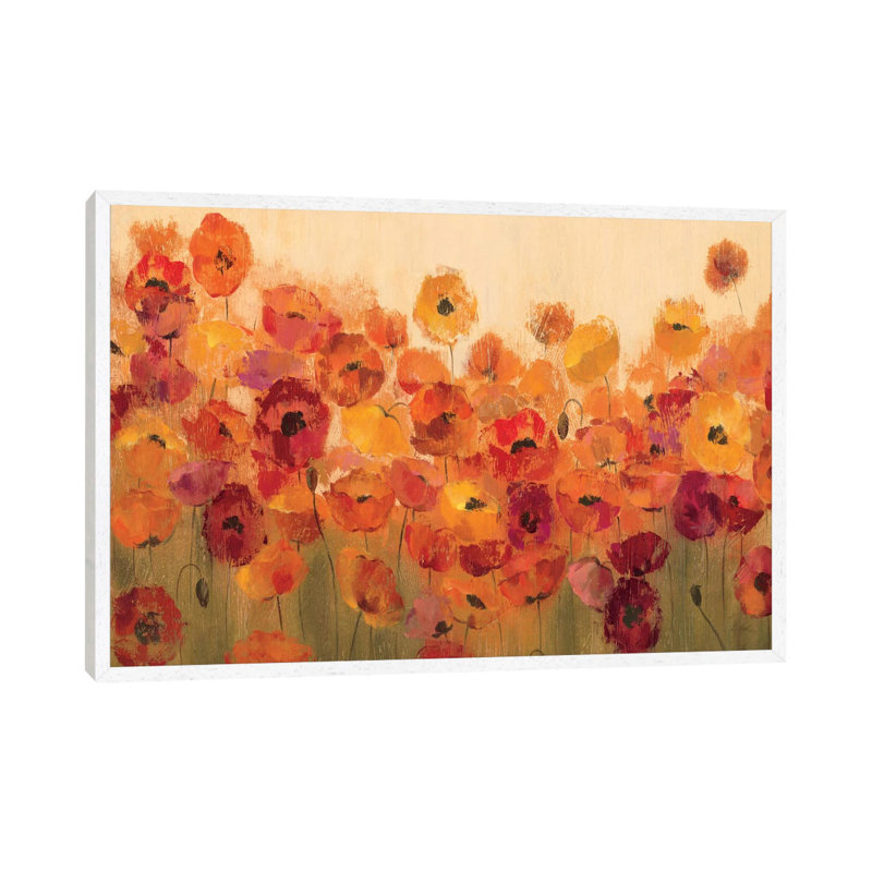 Summer Poppies II by Silvia Vassileva - Wrapped Canvas Painting, 101.6 cm H x 66.04 cm W x 4.445 cm D, White Floater Framed
