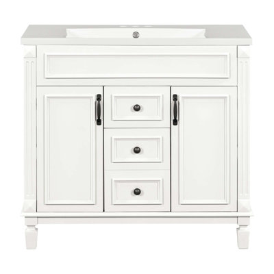 Modern Bathroom Storage Vanity With Top Sink, 2 Soft Closing Doors & 2 Drawers