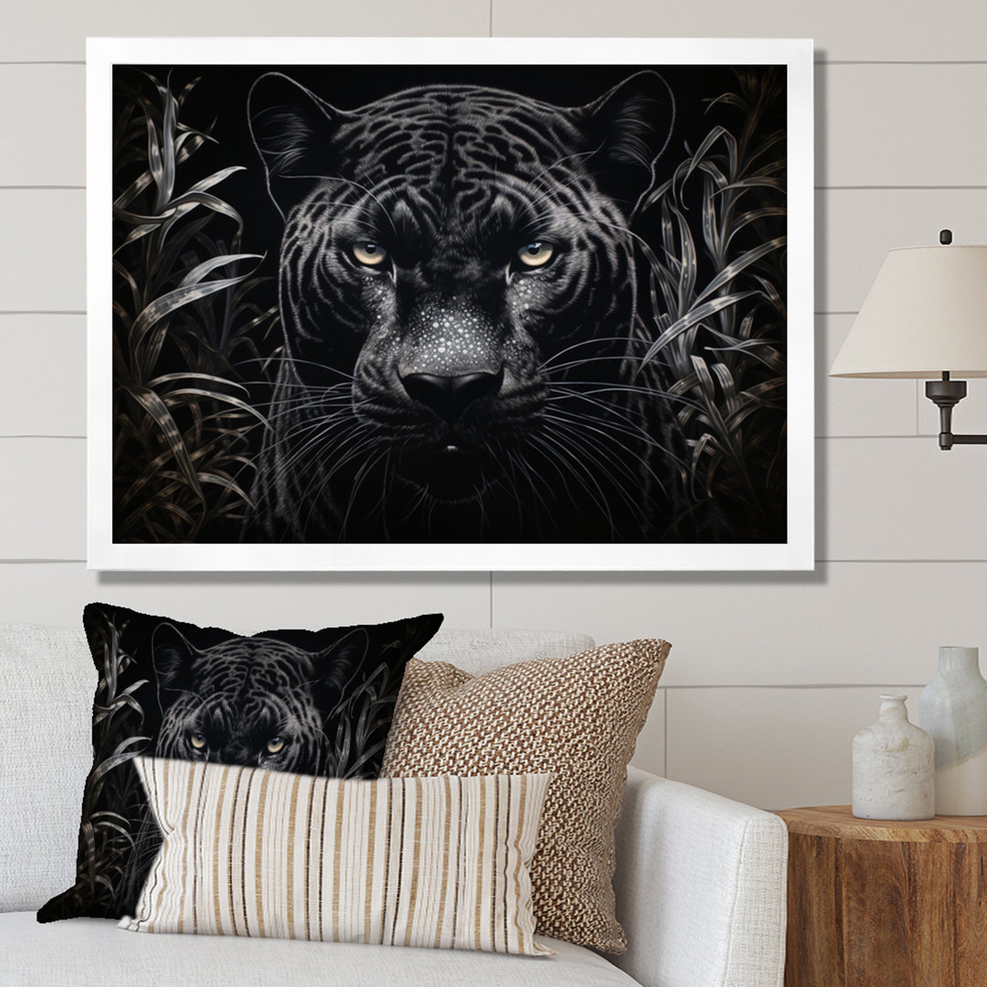 Black White Panther Nocturnal Majesty Scratchboard - Panther Framed Wall Art Latitude Run® 