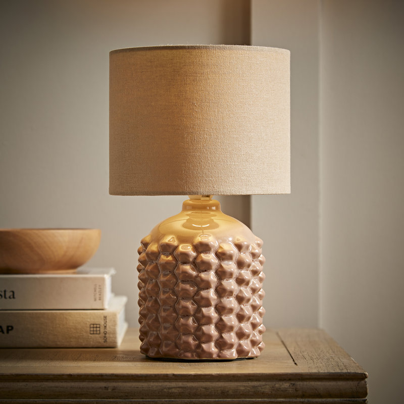 Demariyah Ceramic Pink Geometric Table Lamp with Drum Lamp Shade, Yes