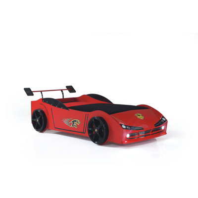 Aslyn Twin Race Car Bed, LED Lights, Spoiler