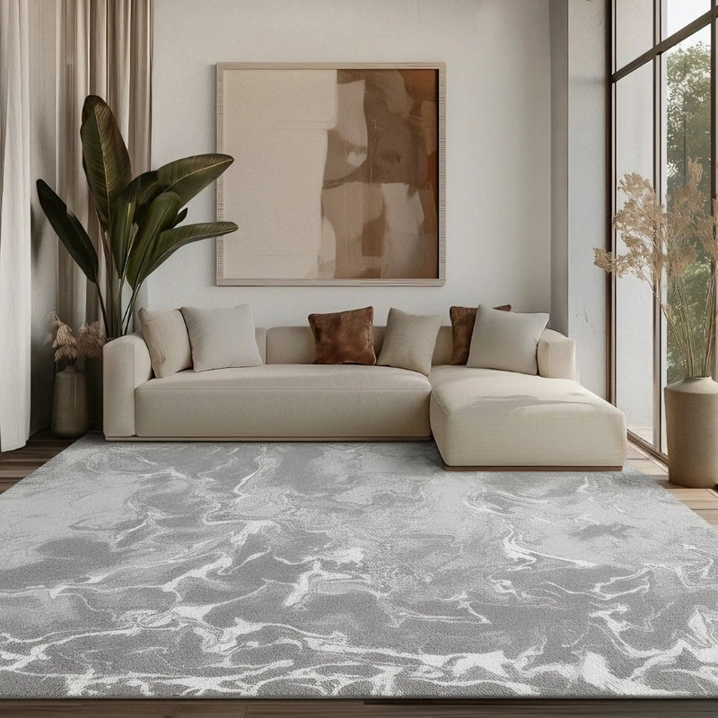 Galaxy Series Abrstract Black/Gray/Ivory/Beige Area Rug, Rectangle 5'3" x 7'3", Gray