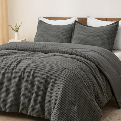PHF Ultra Soft Waffle Weave Comforter Set, 3 Pieces Lightweight Breathable Comfy Bedding Set, Comfy Textured 1 Comforter with 2 Pillow Shams
