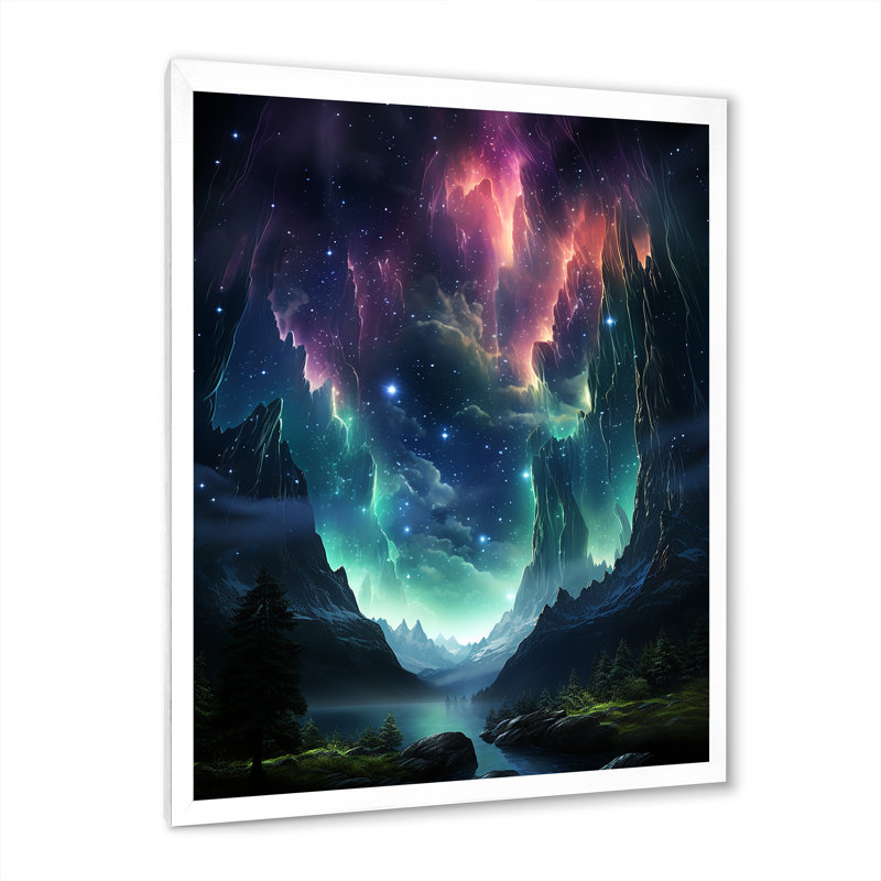 «Hayde Aurora Borealis Dancing Lights VI», reproduction sur toile, H 32 po x l 16 po x P 1 po, Cadre simple blanc