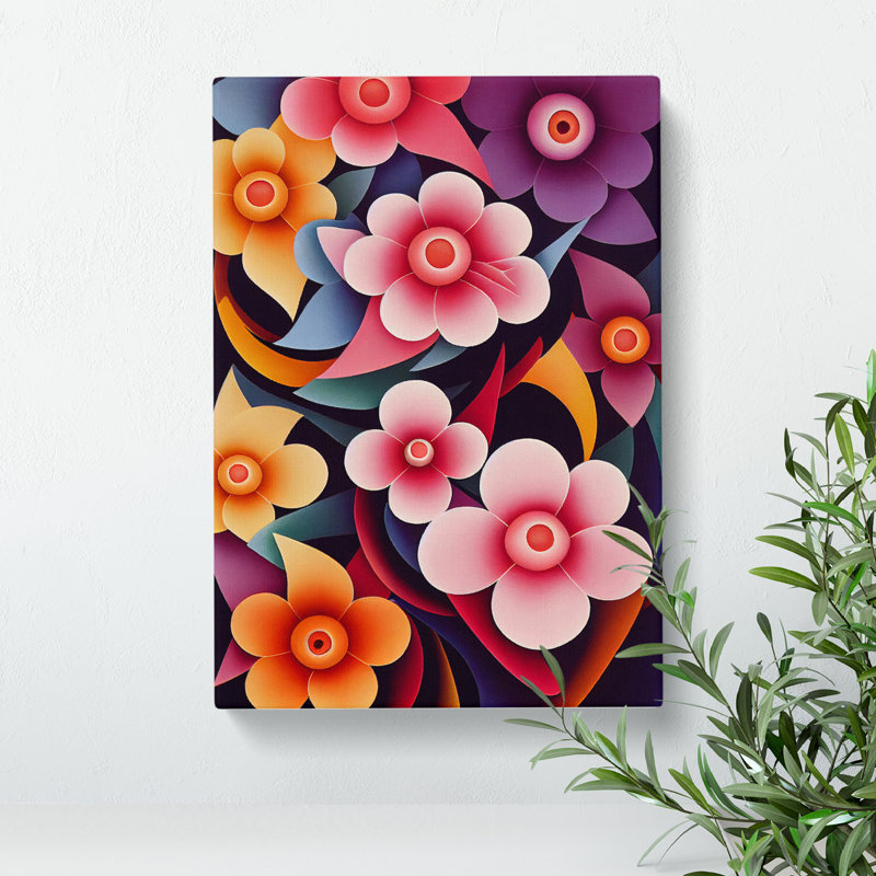 Retro Flowers No.3 - Wrapped Canvas, 50cm H x 35cm W x 3cm D