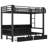 Twin Xl Over Twin Xl Metal Paulinda & Drawers, Usb Ports & Led Lights, Convertible Lower Bed To Sofa, Black, Space-saving For Bedrooms & Dorms