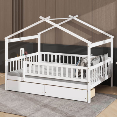 Full-Size Wooden  Bed With Two Integrated Storage Drawers