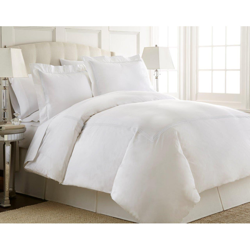 Ensemble de housse de couette 100% coton Charlotte, Bleu, Housse de couette pour grand lit et 2 taies décor