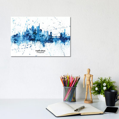 Philadelphia Skyline Splash Blue by Michael Tompsett - Wrapped Canvas Print