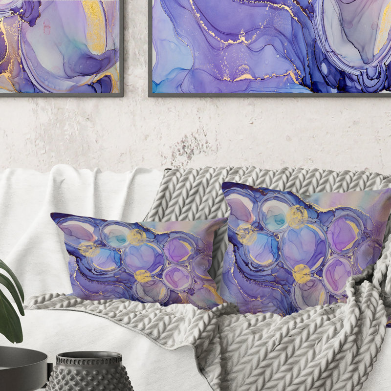 Coussin 12 po x 20 po mauve à motif floral abstrait et abstrait VI