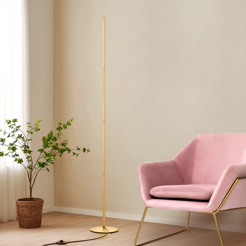 Adjustable Height Dimmable LED Corner Floor Lamp with Remote Control, Gold, 2