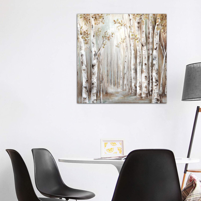 «Sunset Birch Forest III» - reproduction, Toile tendue, H 12 po x l 12 po x P 0,75 po