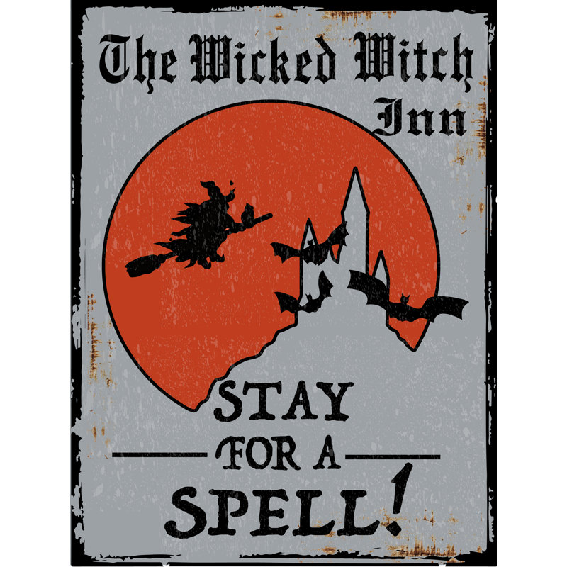 Plaque en métal Wicked Witch Inn, H 15,5 po x l 11,5 po x P 0,04 po