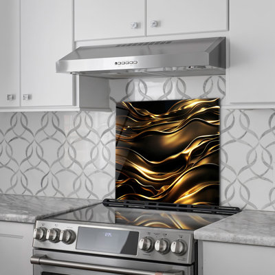 Silken Waves Tempered Glass Backsplash Wall Art - Kitchen Wall Decor