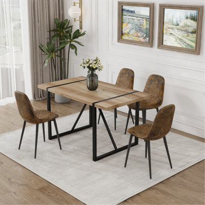 Ensemble de 4 tables de salle à manger en bois aggloméré de 55 po et 4 chaises de salle à manger modernes en bois aggloméré, base et pieds en métal