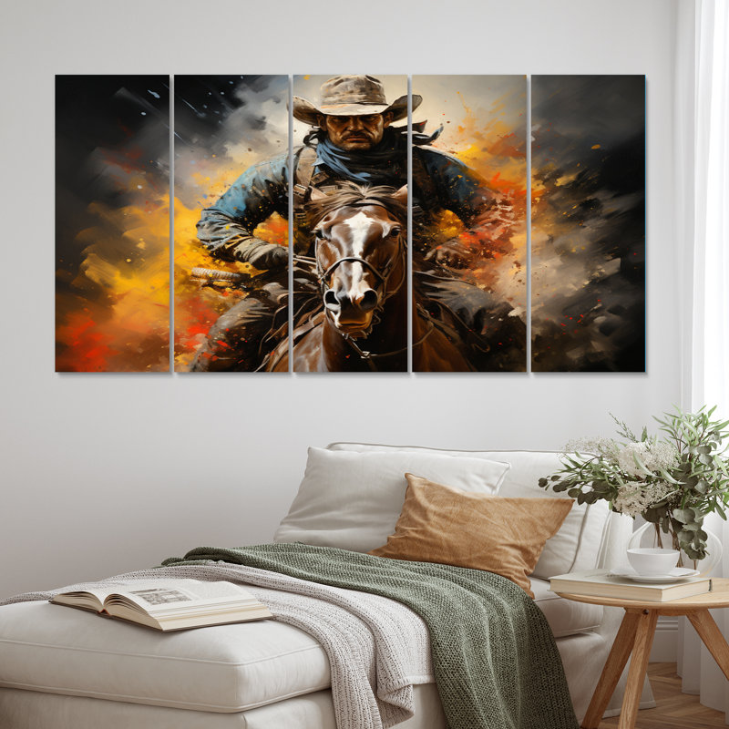 Art du pointillisme Western - art mural sur toile Western - 5 panneaux égaux