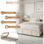Structure de lit simple avec plateforme rembourrée, tiroirs de rangement, support à lattes en bois, silencieux, aucun sommier requis, assemblage facile, beige