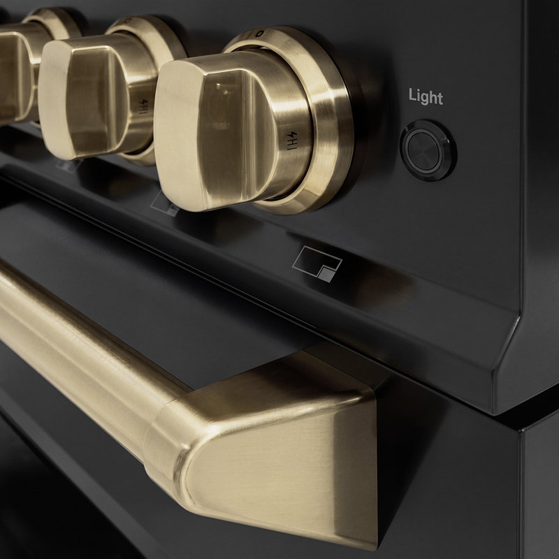 ZLINE Autograph 36 in. Classic Gas DuoPro Range in Satin Steel and Champagne Bronze Accents, Black Stainless Steel