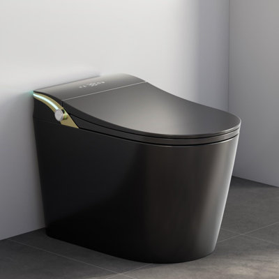 Yingze Smart Toilet with Bidet & Foot Sensor Flush – Tankless Heated Seat, Instant Warm Water, Auto Open/Close Lid, ADA Height, Modern One-Piece Toilet with Dryer & Night Light，Black