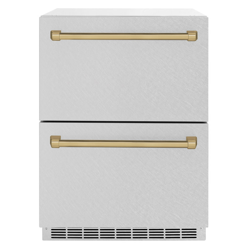 ZLINE Autograph Edition 24 in. Touchstone 168 Can Outdoor-Rated Dual Refrigerator Drawer with Doors and Handles