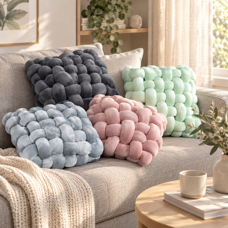 Ensemble de 2 coussins Knot - Coussins décoratifs pour canapé, canapé et lit, coussins décoratifs doux et confortables, Gris