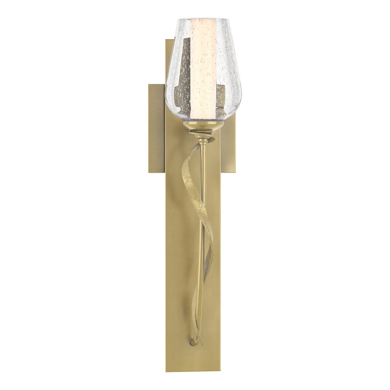 Flora 1 - Light Armed Sconce, Modern Brass, Seeded Clear/Opal White