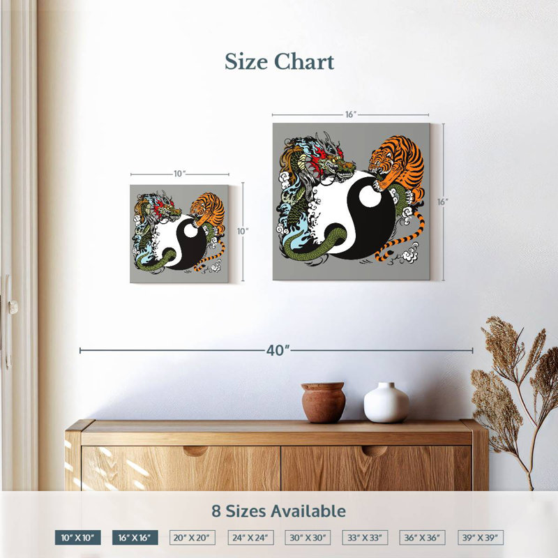 Dragon Adella et tigre Yin Yang, H 10 po x l 10 po
