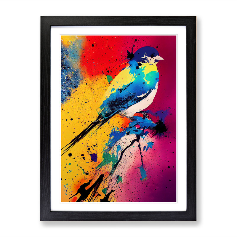 XV1022-3297X Painted Bird No.5 Abstract - Single Picture Frame Painting, 34cm H x 25cm W x 2cm D, Black