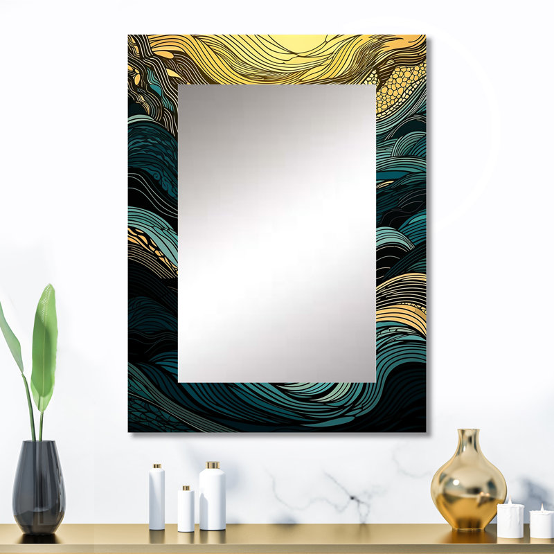 Green Linear Symphony I - Line Art Wall Mirror, Green Decorative Mirror, Printed Metal Art, 32" x 24"