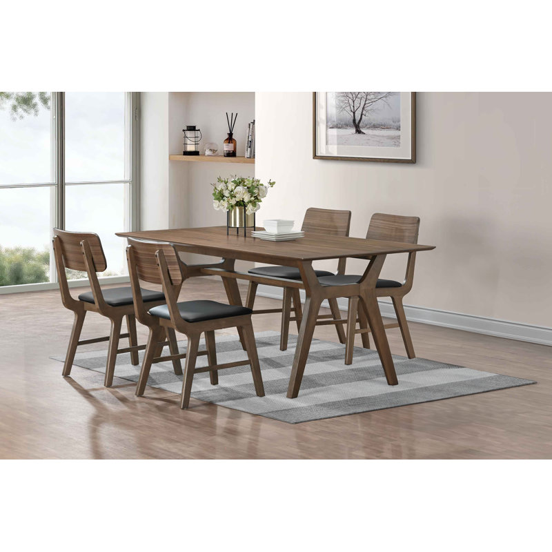 Luret Rectangular Wood Dining Table With 6 Black Chairs, 5 Pieces: Table, 4 Chairs