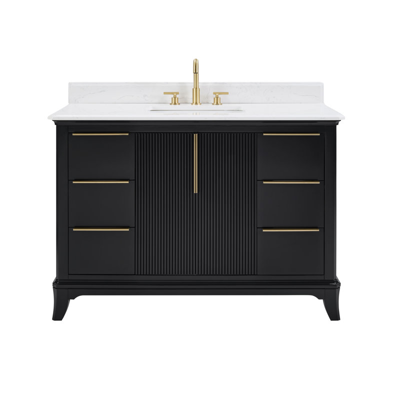 Meuble-lavabo simple lavabo de 122 cm avec comptoir en pierre reconstituée, Noir, 48"