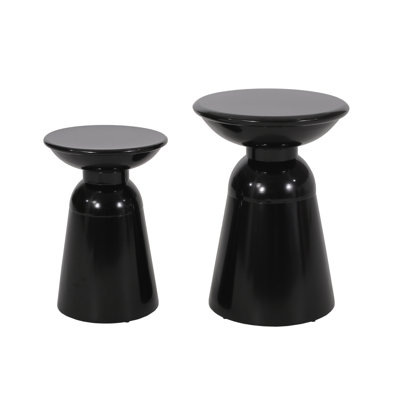 Outdoor Iron Side Tables With Flared Design, Set Of 2