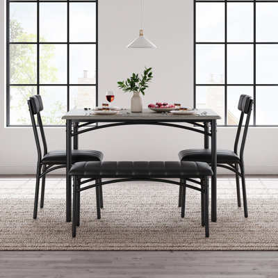 Ensemble de table de salle à manger 63 po en bois pour 4 personnes - table de cuisine rectangulaire avec banc et chaises rembourrés