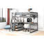 Lit mezzanine double avec bureau, tablettes et cadre gris - Construction en bois de pin pour une chambre à coucher fascinante-303046815-303046813