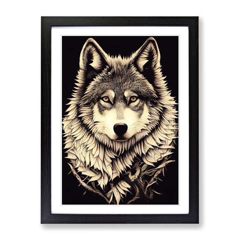 Wolf Decoupage - Single Picture Frame Print, 46cm H x 34cm W x 2cm D, Oak