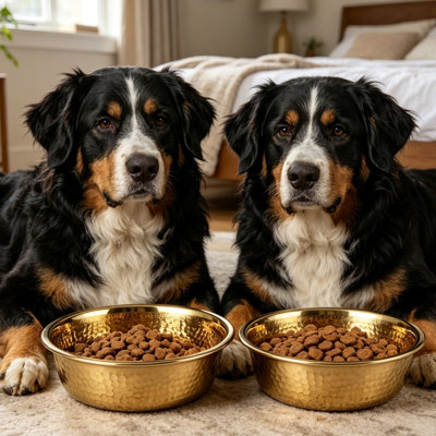 Large Hammered Gold Plated Stainless Steel Pet Bowl, Wide Mouth Non-Slip Feeding Bowl for Large Dogs, Cats, Premium Metal Food Water Dish for Pets