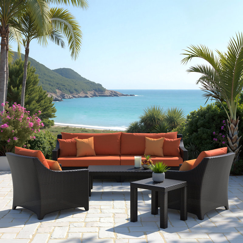 Hundley 6 Piece Sofa And Club Chair Seating Set with Sunbrella® Cushions, Tikka Orange