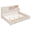 Lit de jour en bois pleine grandeur avec 3 tiroirs de rangement, tablette souple supérieure, tablette et ensemble de prises et ports USB