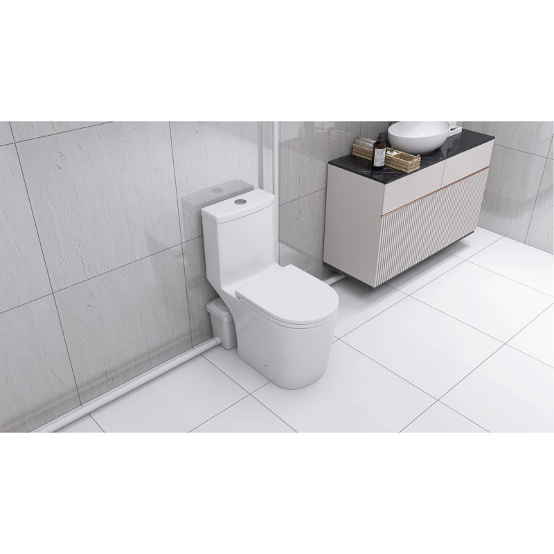 Upflush Toilet For Basement, 600W Macerating Toilet System With Powerful Dual Flush, Elongated 17.25 ADA Comfort, Soft-Close Seat, 3 Water Inlets Connect To Sink, Shower, White