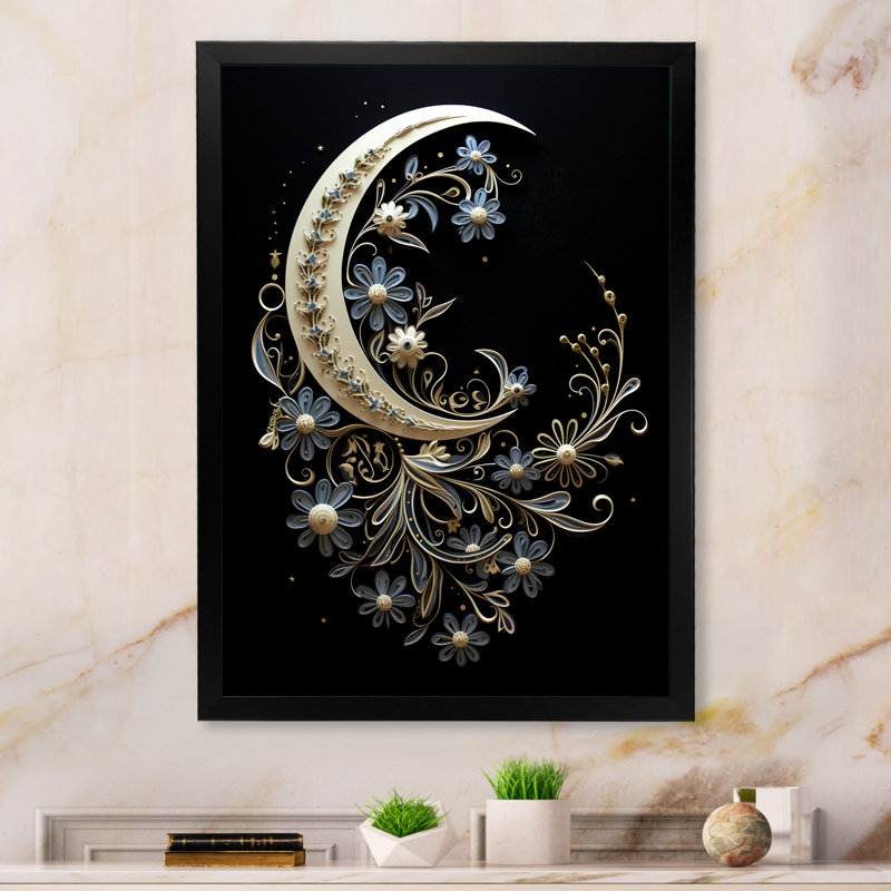 Moon Moon Harmony sur toile, Cadre simple noir, H 32 po x l 16 po x P 1 po