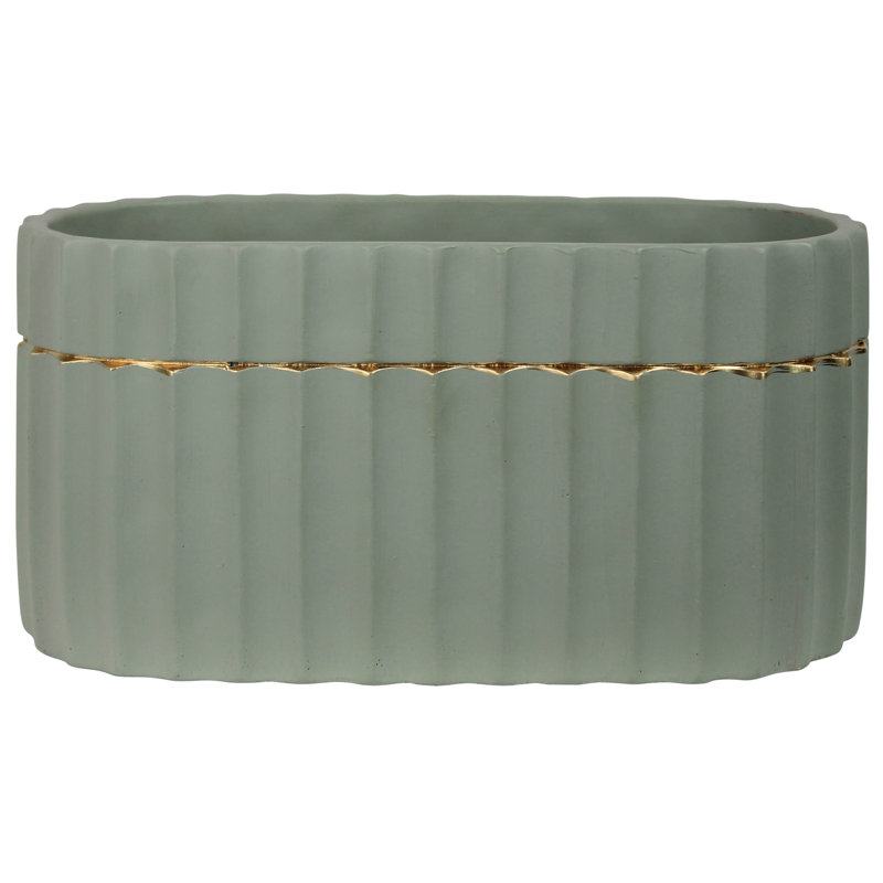 Oval Scalloped Planter, Green/Gold