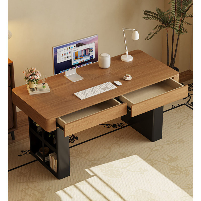 Bureau de travail rétro avec deux tiroirs et rangement latéral, H 29,53 po x l 47,24 po x P 21,65 po