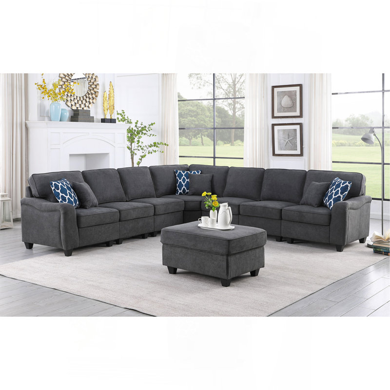 Canapé modulaire en forme de L et repose-pieds 125 po tissé gris foncé 125 po