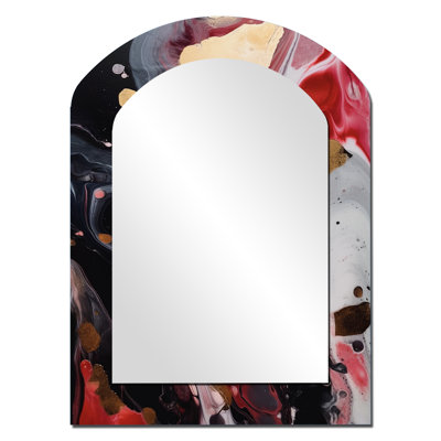 Red And Black Marble Infusion - Marble Arch Wall Mirror, Red Asymmetrical Decorative Mirror, Printed Metal Art