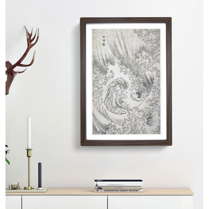 Wave Sketch by Katsushika Hokusai - Framed Print, 36cm H x 27cm W x 2cm D, Walnut Framed